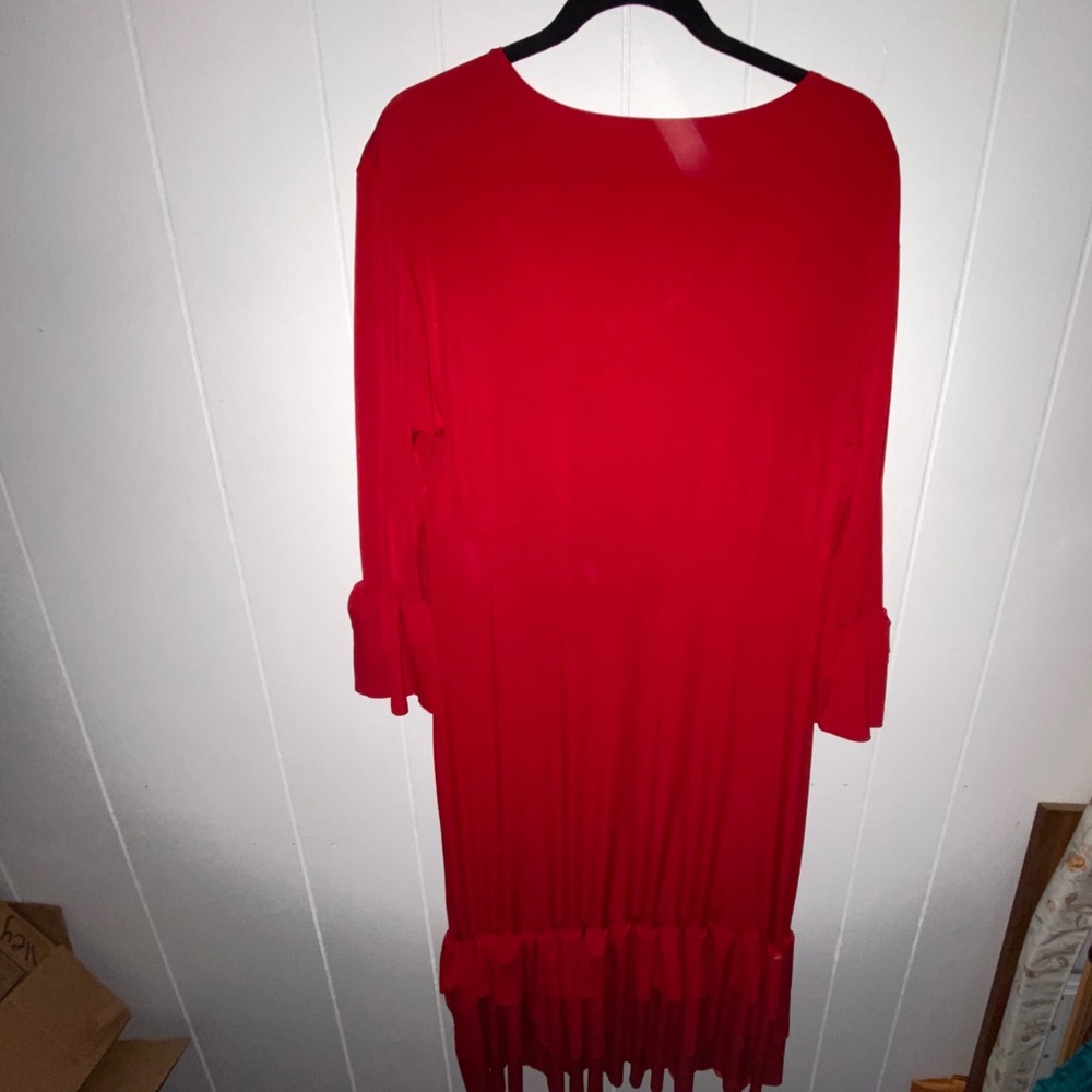 Red dress with ruffle on the bottom and the sleeve
